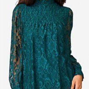 🎄Holiday Party-Hunter green Cable & Gauge Lace lined Blouse.Medium